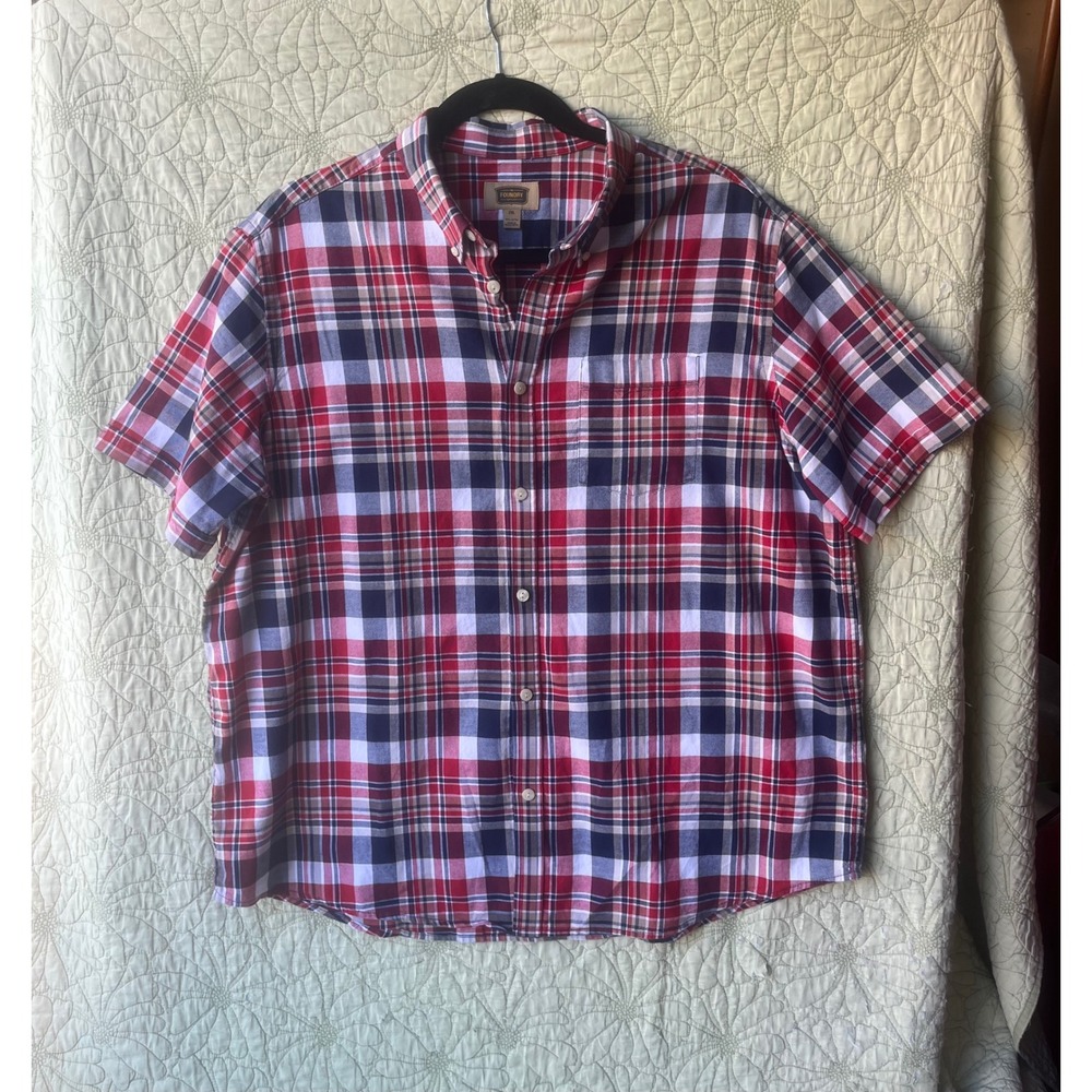Mens 2XL Red White Blue Plaid Button Down - Dadcore